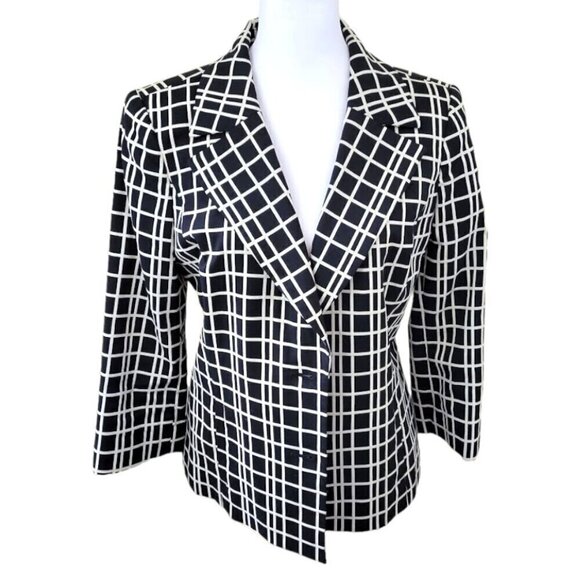 Classiques Entier Black White Plaid Blazer SZ M Two Button Cotton Blend Jacket - Picture 1 of 12